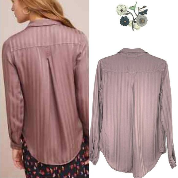Anthropologie Cloth & Stone Mauve Striped Button Blouse Long Sleeve Size Small - Picture 9 of 9